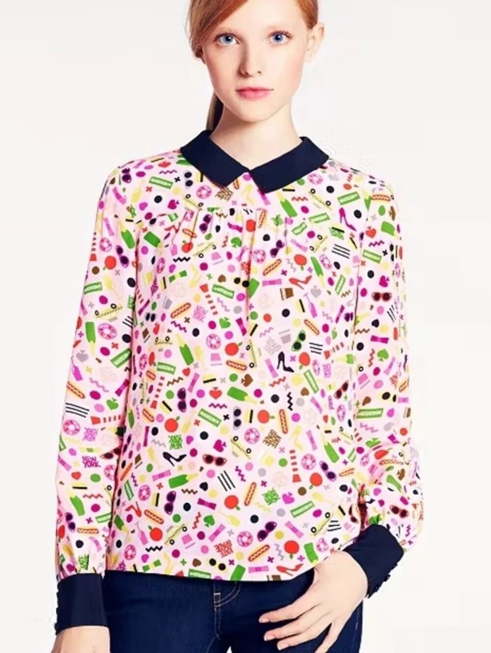 Kate Spade Pink Printed Collar Blouse